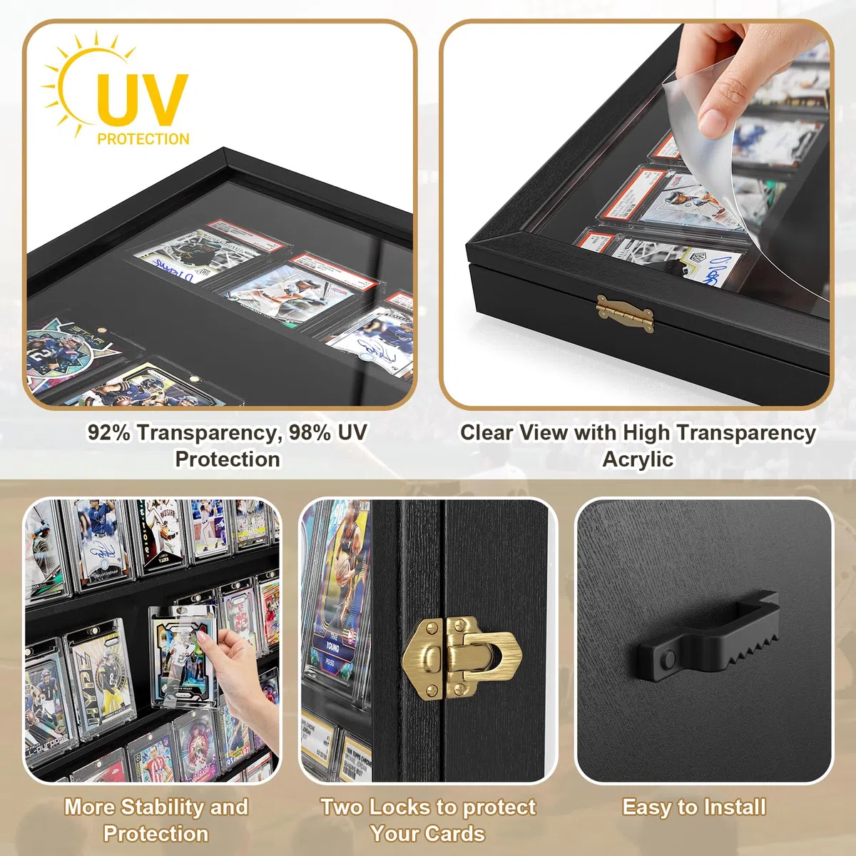 Porta Carte Collezionabili, 5 Ripiani Legno Espositore per Carte da Parete, Contenitore per Carte da Baseball Sportive Vlassificate Collezionabili, per Collezione di Sportive Carte (Nero)