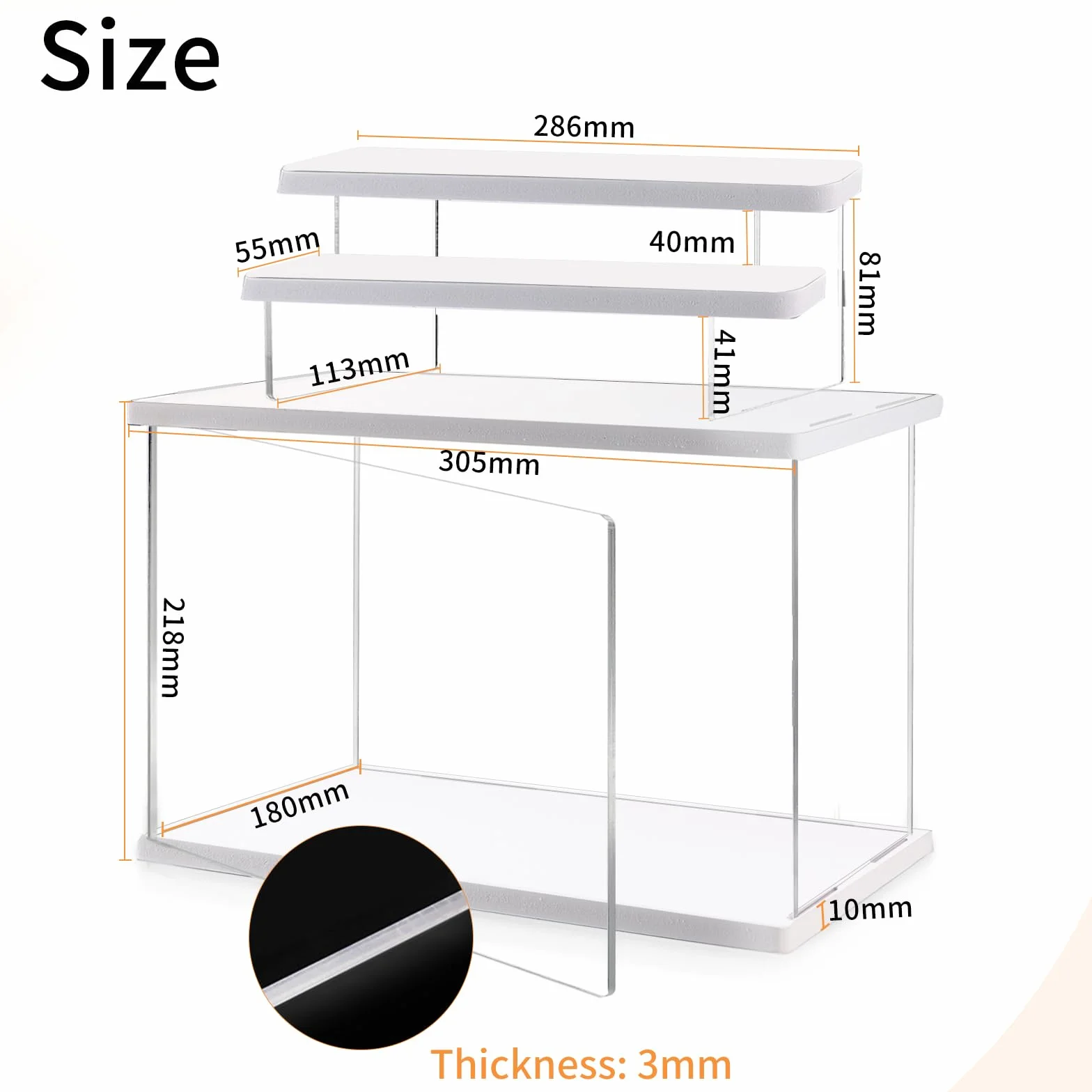 SWAWIS Vetrina Teca Plexiglass Acrilico Teca Vetro Vetrinetta Espositiva Teche per Collezionismo Trasparente per Oggetti da Collezione, Action Figure, Figurine in Miniatura, 30,5 x 18 x 21,8 cm