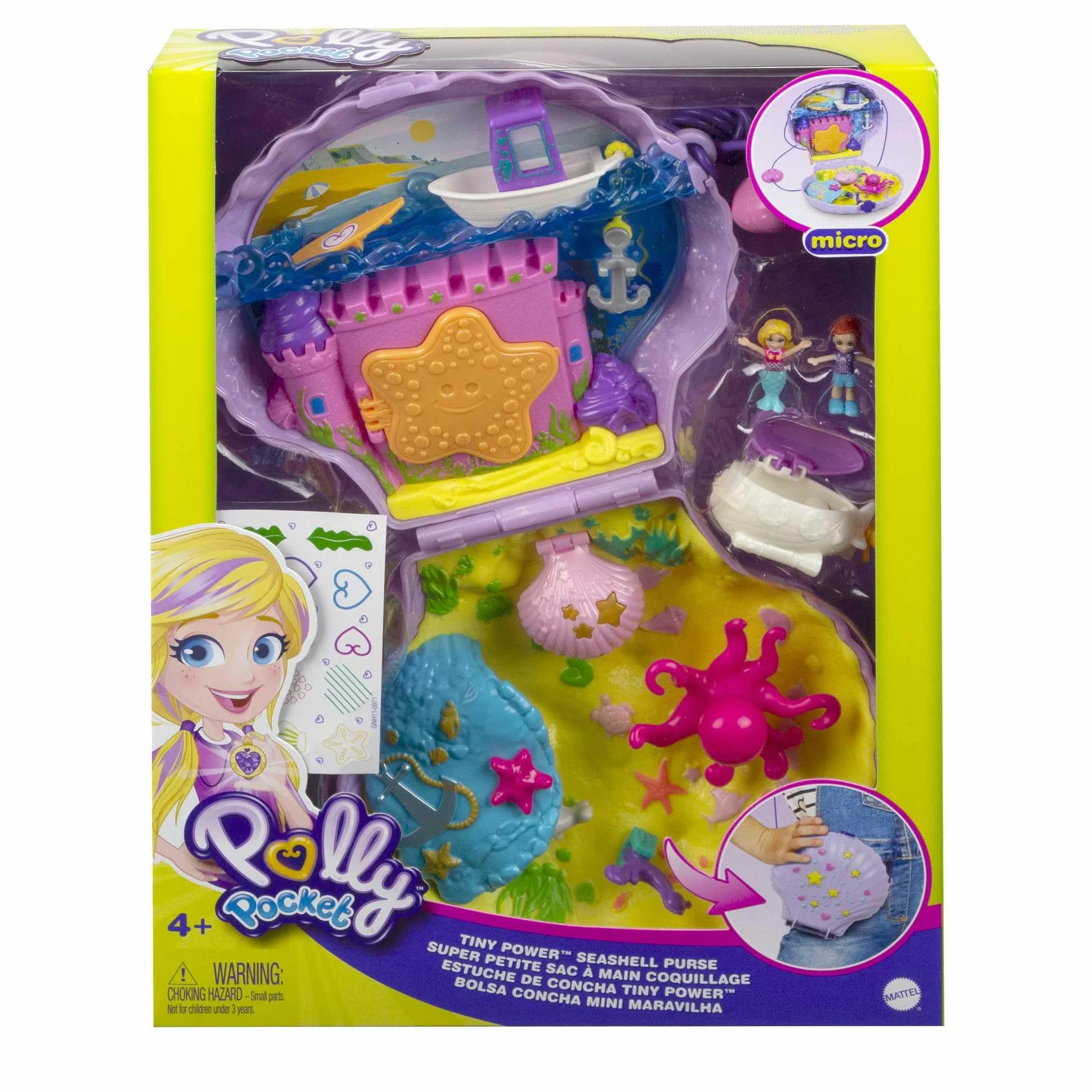Polly Pocket Borsetta dei Segreti Conchiglia con Tracolla, con Micro Bambole e Accesori, 4+ Anni, GNH11