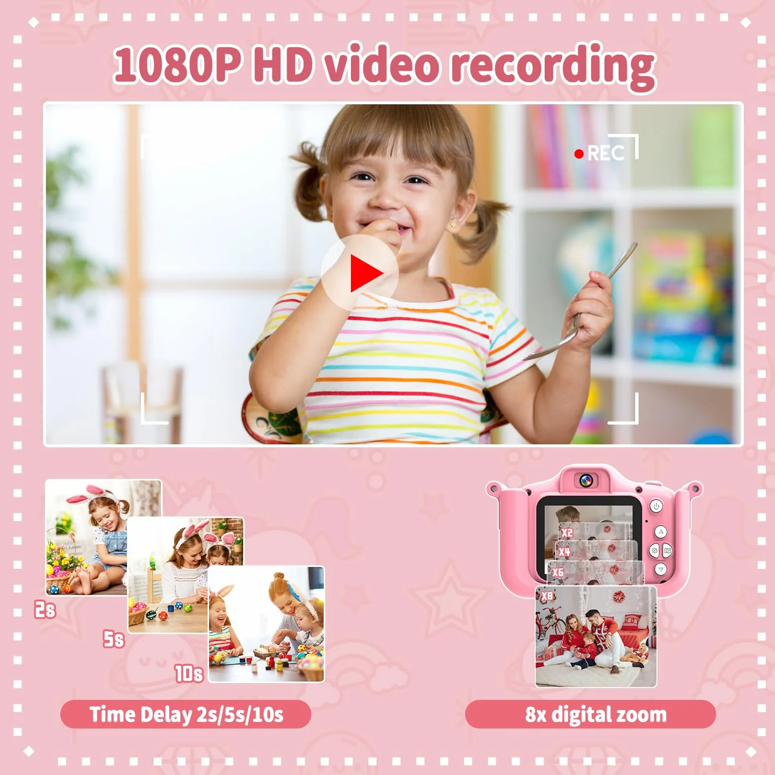 Macchina Fotografica Bambini Unicorno, con 32 GB Schede e Lettore di Schede USB, Fotocamera Giocattoli per Ragazze, Regali di Natale e Compleanno per Bambini dai 3 ai 12 Anni(Rosa)