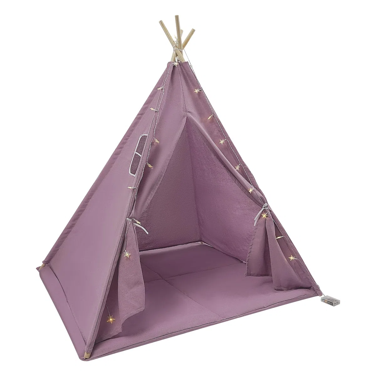 Tenda per Bambini 120x120x140cm con Luce, Tipi per Ragazza 1,6m in Cotone Lino per Camera, Giardino, Spiaggia, Casetta da Gioco per Interno ed Esterno con Tappeto, Ghirlanda 3m