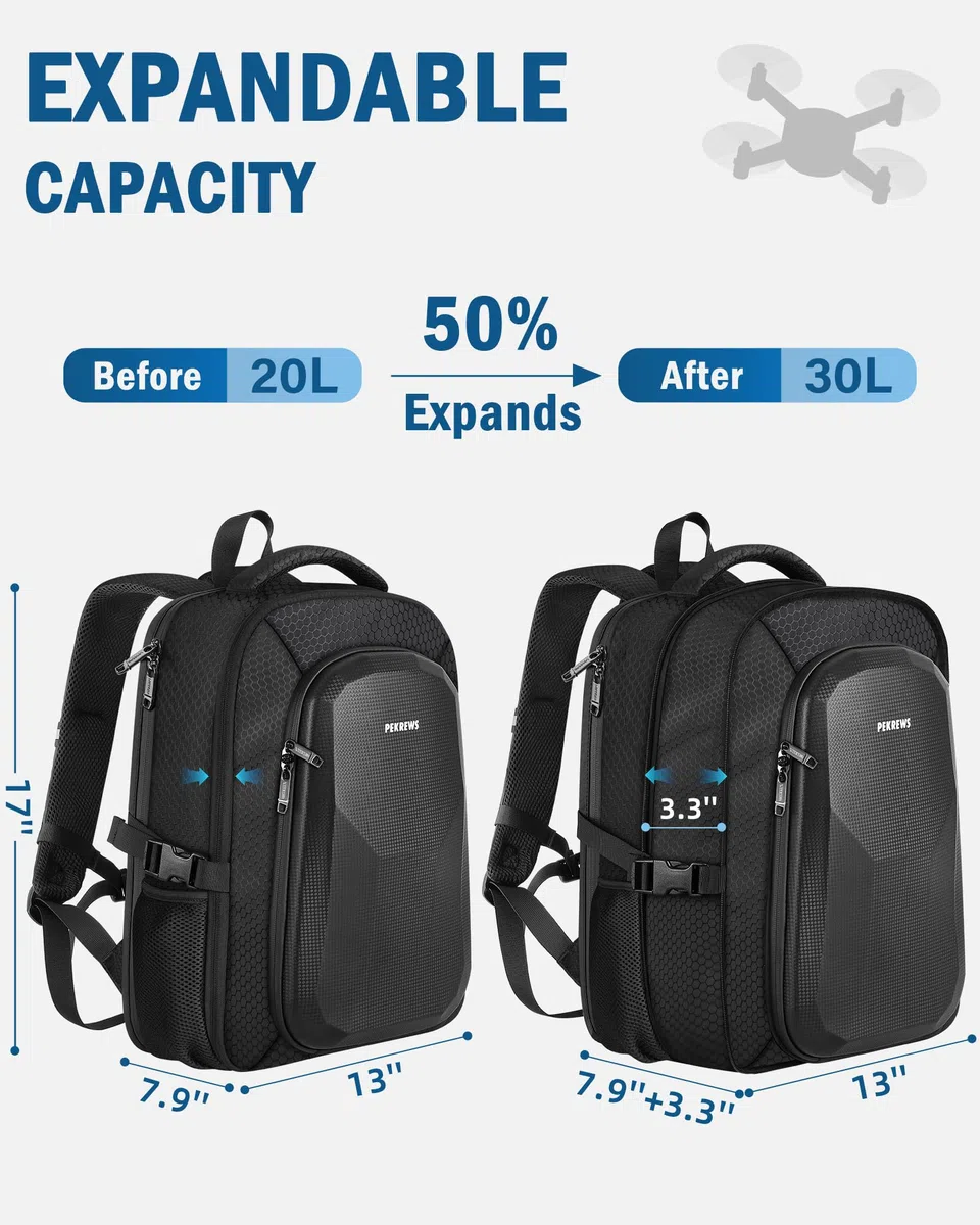 PEKREWS Atom 2 Case, zaino di grande capacità per Potensic Atom 2/SE/3-Axis/LT, borsa espandibile da viaggio per laptop da 15,6 pollici e Fly More Combo, custodia impermeabile per accessori per droni