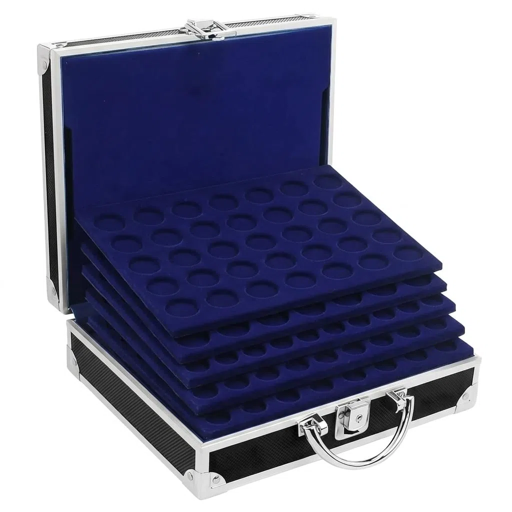 SAFE 9801 Valigia porta monete collezione in alluminio | con 6 vassoi per 200 monete di diverse dimensioni | Per 2 euro commemorativi, monete euro da collezione