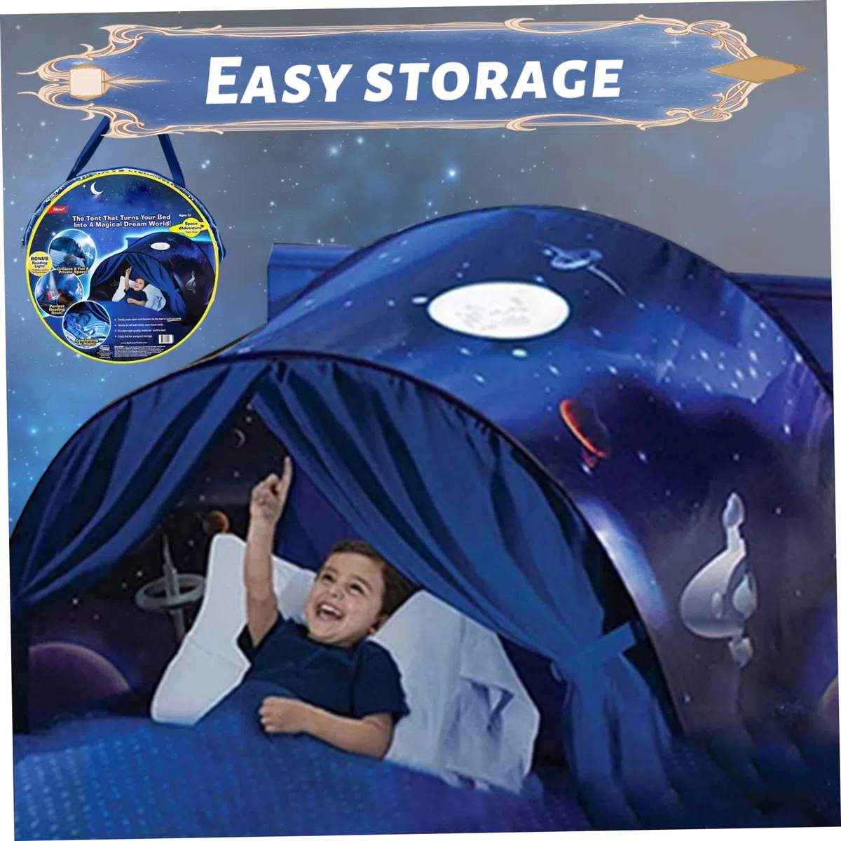Tenda da Letto per Bambini per Ragazze e Ragazzi, Tenda da Letto Pieghevole a Tema Spaziale per Sale Giochi da Camera da per Bambini