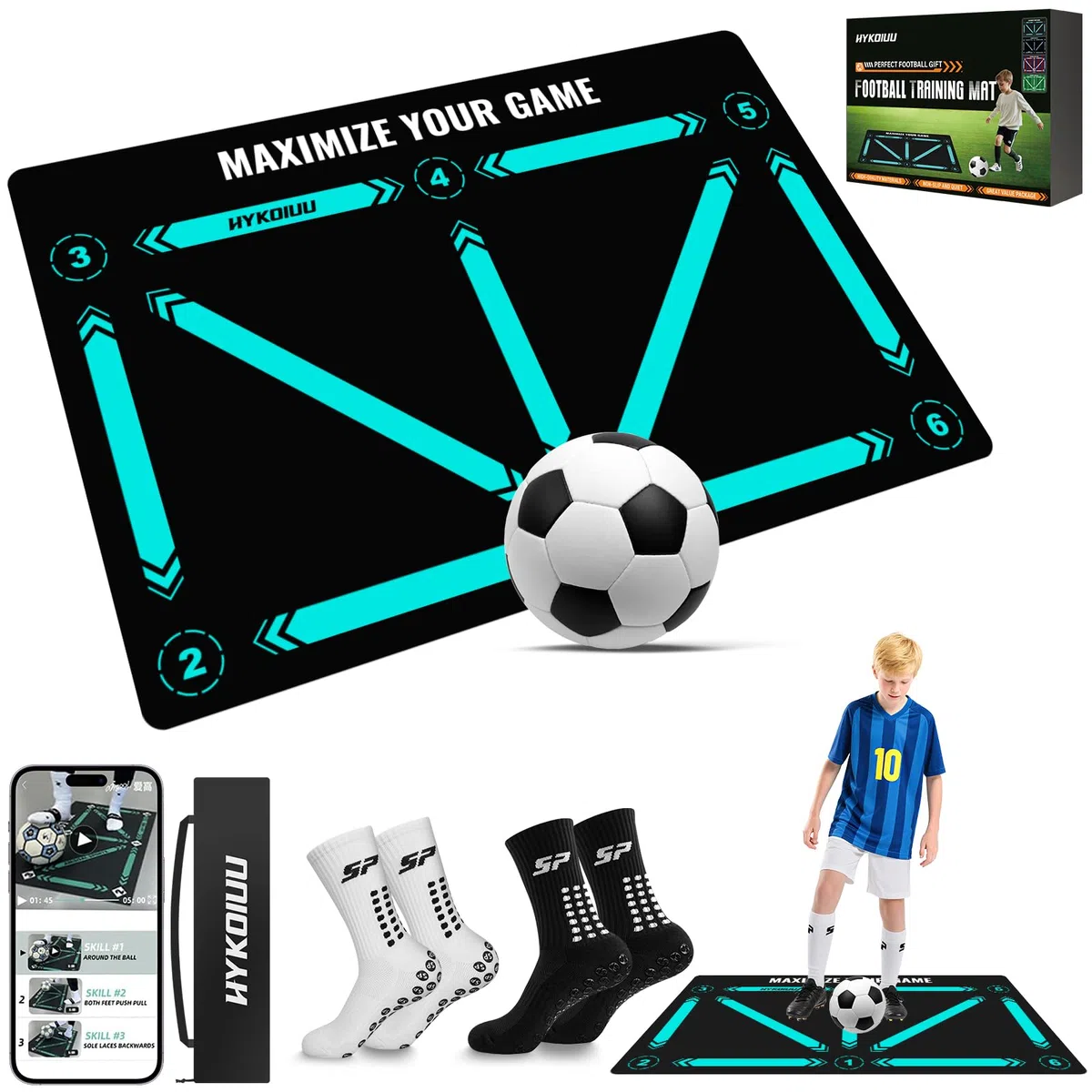 Tappeto Calcio Allenamento Con Video di Allenamento, Calzini Antiscivolo Tappetino Per Agilità Accessorio Per L'Allenamento Del Calcio Tappetin Da 60 X 90 Cm Regalo Per Il Calcio Per Bambini