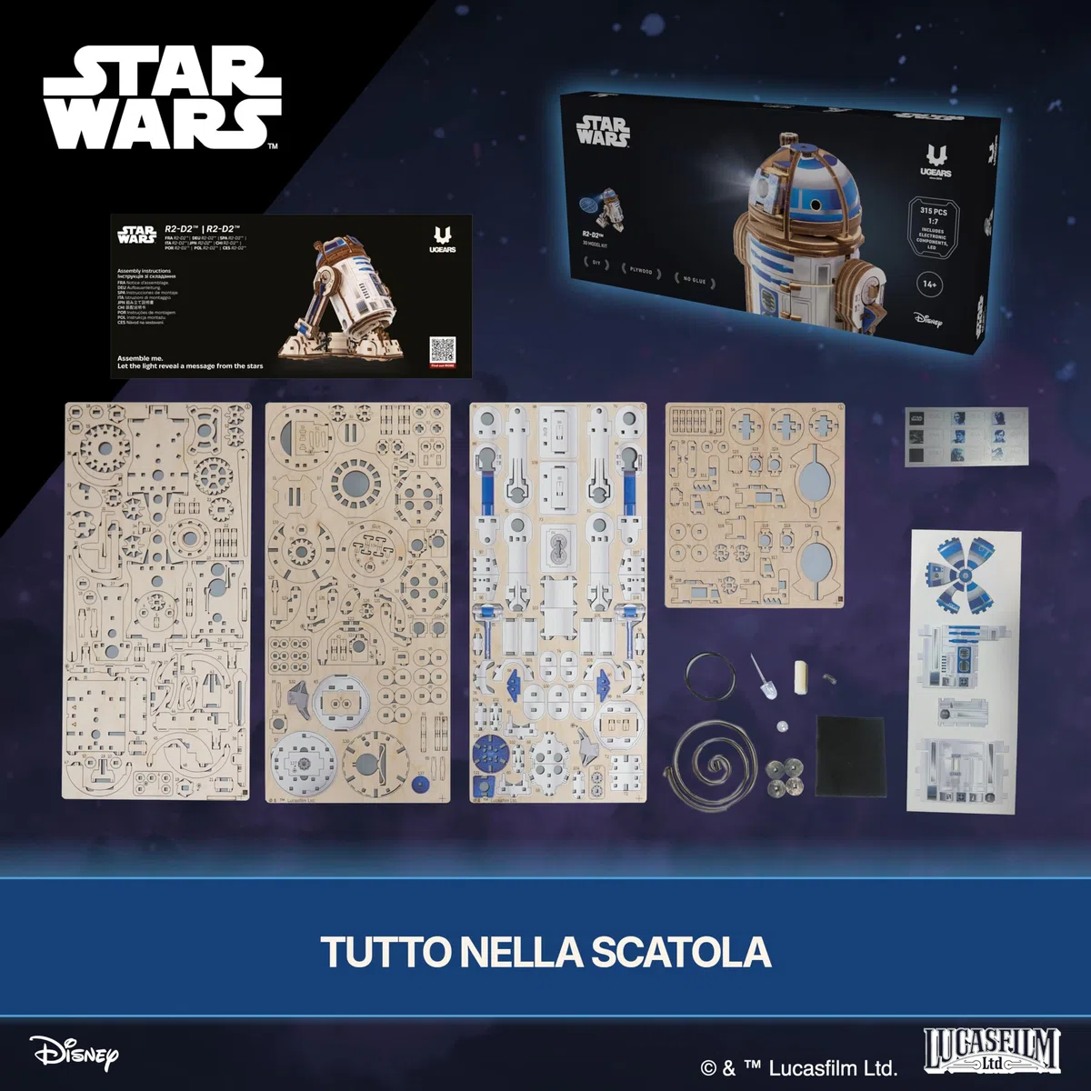 UGEARS Star Wars R2-D2 - Puzzle 3d in Legno, Modellismo da Costruire Adulti, Modellini Auto, Rompicapo Adulti, Puzzle di Legno, Costruzioni, Puzzle Star Wars Regalo Costruzioni Meccaniche, R2D2