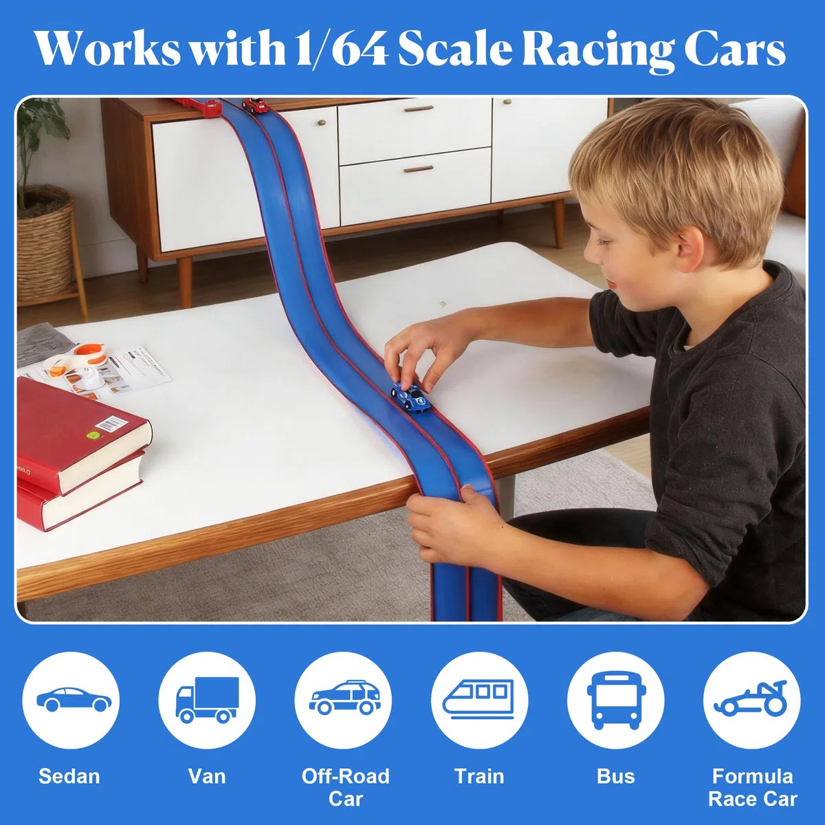Set di piste da corsa flessibili da 4,5 metri per bambini, pista flessibile per bambini, Hot Wheels, pista da corsa portatile Hot Wheels con doppia rampa, adatta ai bambini