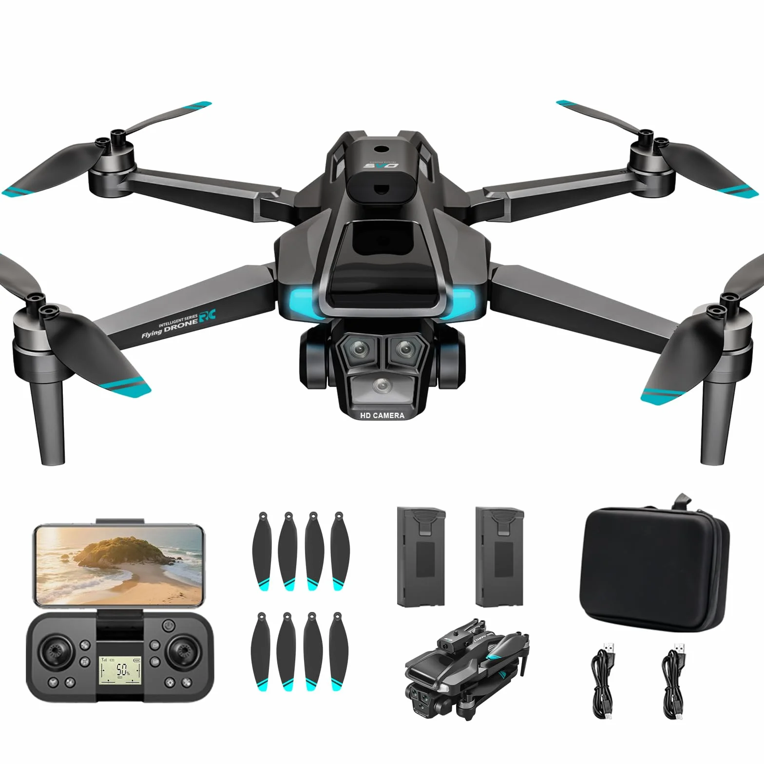 Drone con Telecamera 4K HD per Adulti e Principianti, Tempo massimo di volo 40+ minuti,Mini Quadcoptero RC Piegevole 2.4G WIFI con Motore Brushless, 2 Batterie, Autoscatto con Gestuali