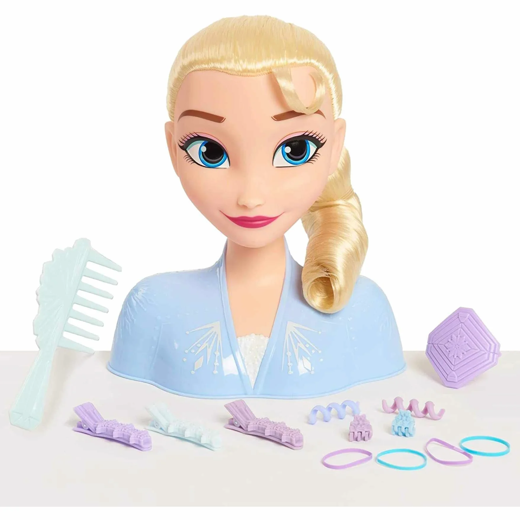JP Disney FRND2000 Styling Frozen 2 Elsa, Basic Hair Styling Head, 17 Hair Accessories Included, Toy for Children from 3 Years of Age ,Black