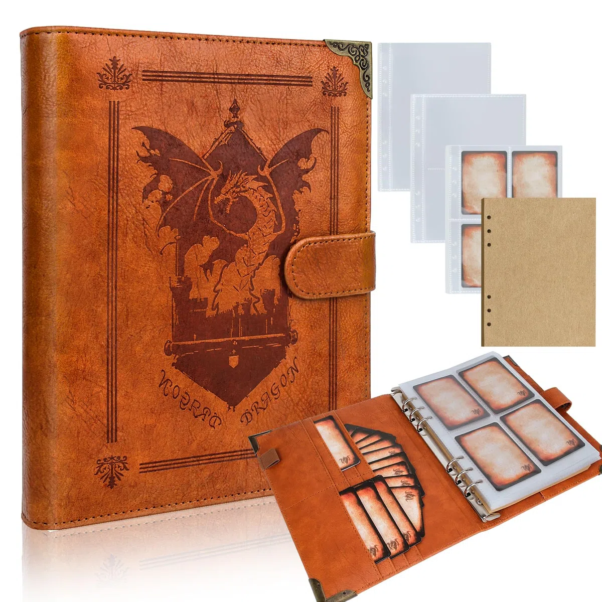 Byhoo Spellbook Porta carte DND RPG tascabile libro degli incantesimi e porta carte di riferimento, Tome of Recollection TTRPG, accessori da gioco per DND Beginner Master (60 carte giocatore