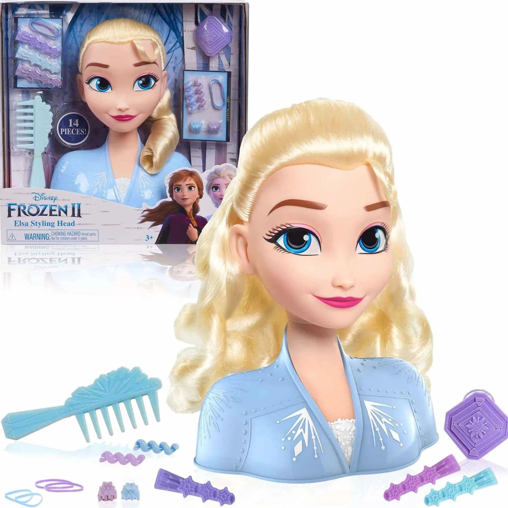 JP Disney FRND2000 Styling Frozen 2 Elsa, Basic Hair Styling Head, 17 Hair Accessories Included, Toy for Children from 3 Years of Age ,Black