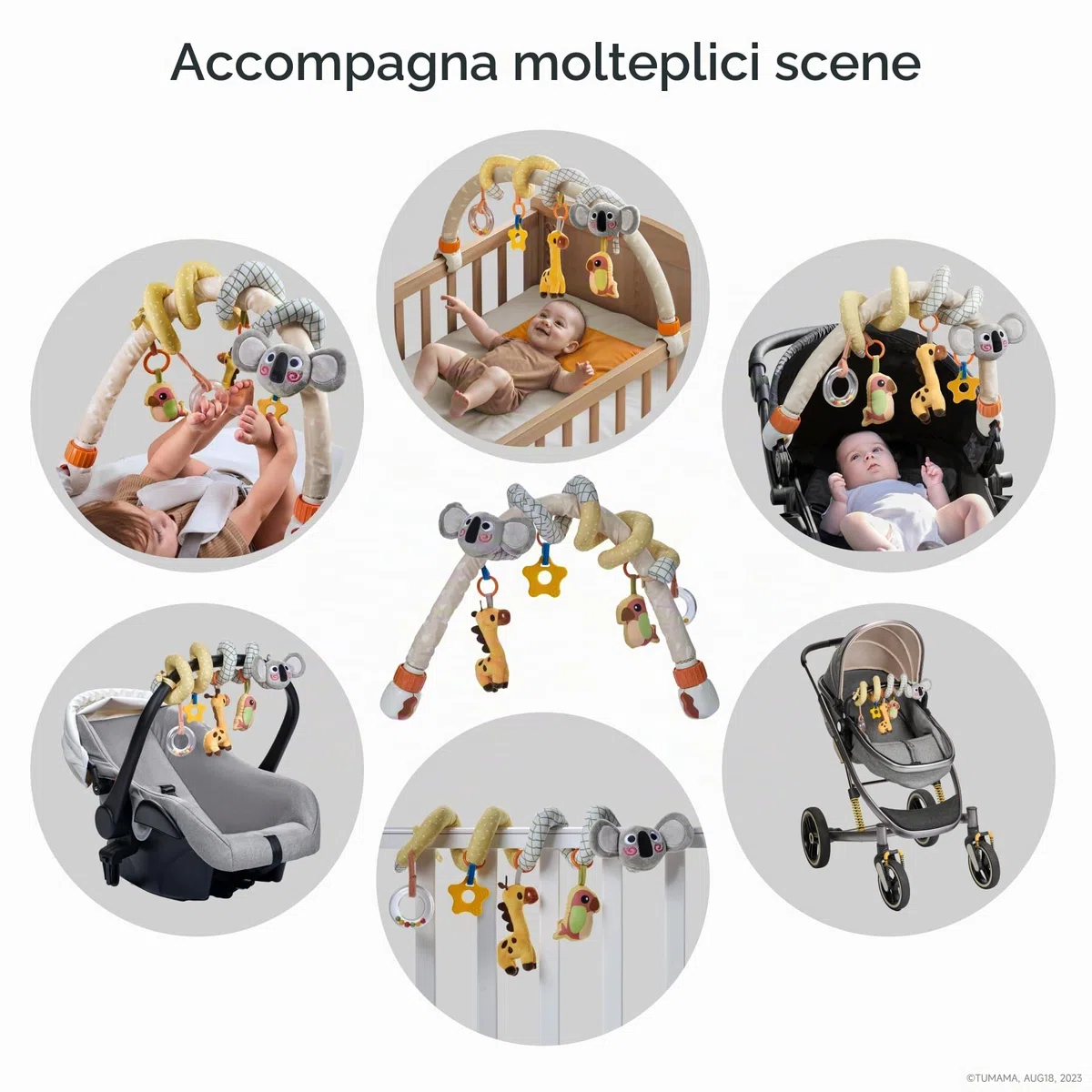 TUMAMA 2-in-1 Giochi Spirale Passeggino e Arco Viaggio per Neonato 0 3 6 9 Mesi, Peluche Serpente Passeggino Giocattolo Gioco per Neonati Bambina Ragazzo, Clip On Auto Carrozzina con Sonaglio Teether