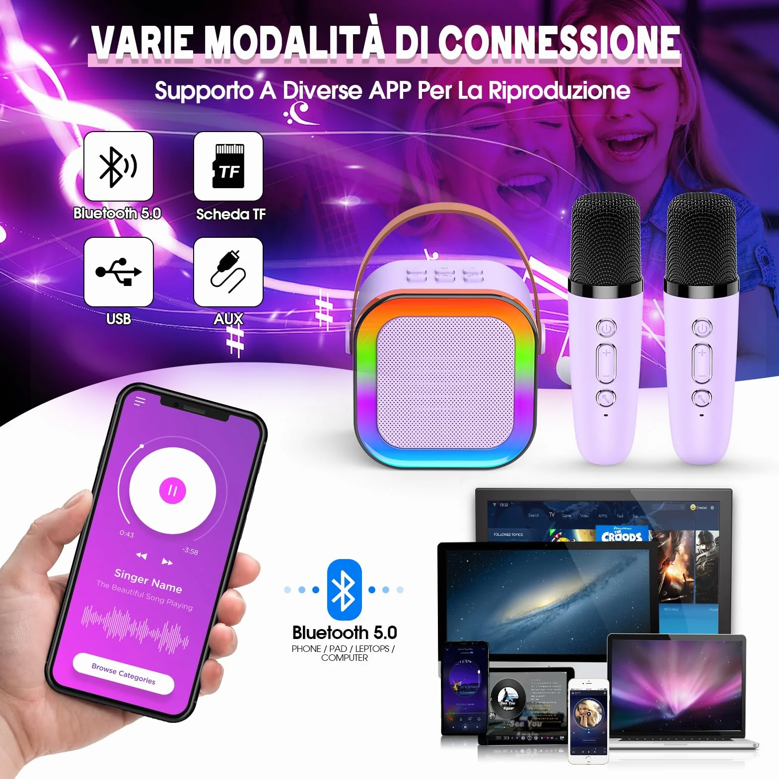 Karaoke con Microfono Regalo per Bambini 3-12 Anni Giochi Giocattoli