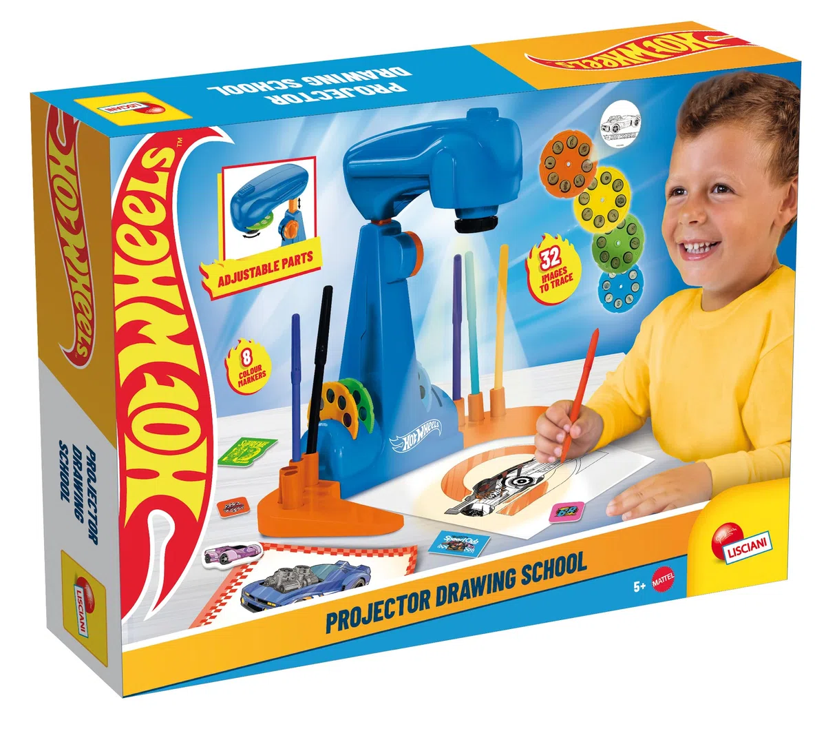 Lisciani - Proiettore Hot Wheels per Scuola di Disegno - Giocattoli educativi da Disegno per Bambini dai 5 Anni in su - Set di Disegno Creativo a LED - attività Senza Schermo - Abilità motorie