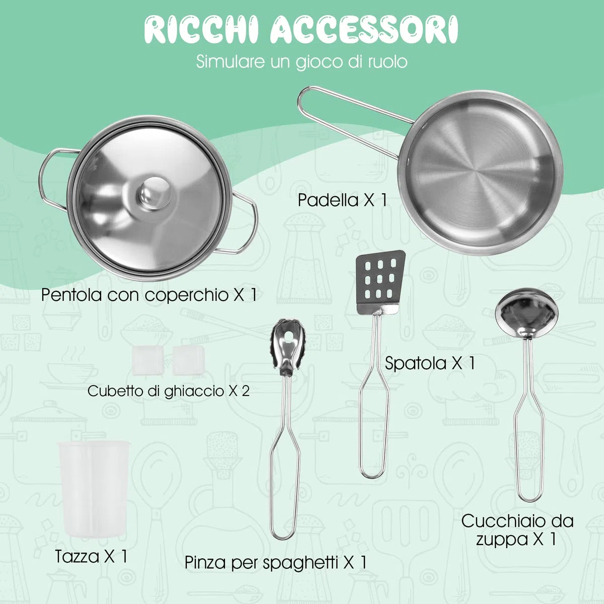 COSTWAY Cucina Giocattolo Legno per Bambini con Macchina del Ghiaccio, Telefono, Lavatrice, Forno, Microonde, Lavello e Rubinetto, Funzione Luci e Suoni, 3+ Anni