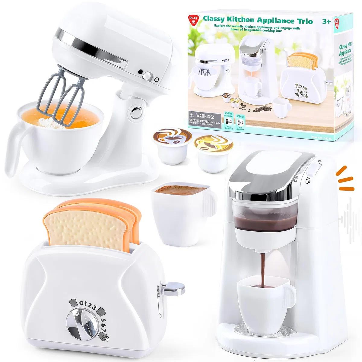 PLAY Cucina Giocattolo per Bambini con Macchina Caffè, Mixer, Tostapane con Luci e Suoni Realistici, Set di Elettrodomestici Cucina Regalo per Bambini 3+ Anni (Bianco)