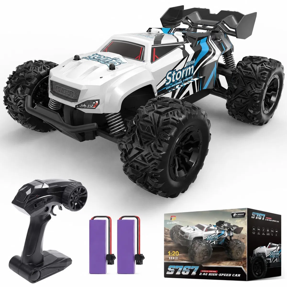 DEERC RC Auto, Monster Truck Telecomandato con 2 Batterie per 40 Minuti di Riproduzione, 2,4 GHz Fuoristrada RTR Rock Crawler Giocattolo Regalo per Ragazzi Ragazze Bambini Principianti