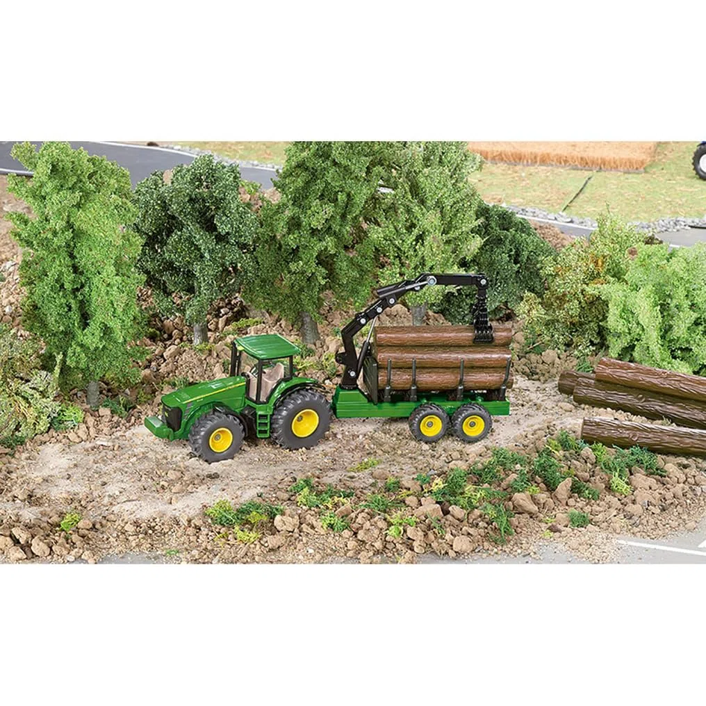 Siku 1954, Trattore John Deere con rimorchio forestale, 1:50, Metallo/Plastica, Verde, Braccio e pinza completamente operativi