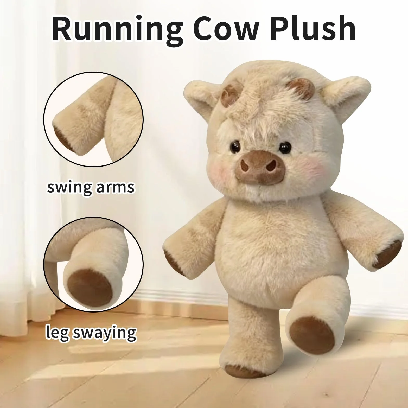Peluche Mucca Che Corre, 45 cm Highlandes Cow Plushs, Mucca Giocattolo di Peluche Morbido, Plushie di Compleanno regalo per Adulti, Decorazioni e giocattoli Plushs da Colleziones (A)
