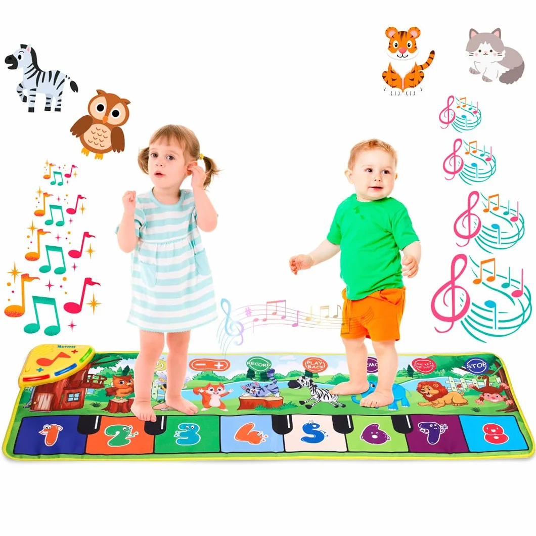 NK Tappetino Musicale per Bambini con 8 Suoni di Animali LED - Gioco Regali Bambino 3 4 5 annos, Tappeto Pianoforte Musicale Montessori, Regalo Natale e Compleanno, Funzione Record/Playback (110x36cm)