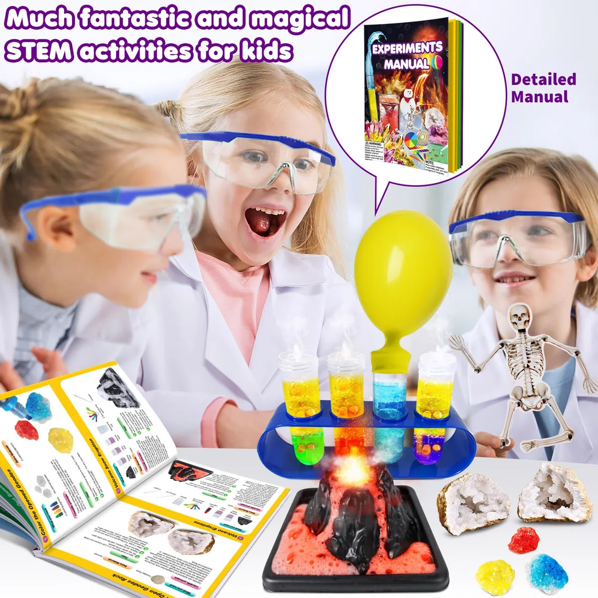 UNGLINGA 150 Esperimenti Scientifici per Bambini, Idee Regalo di Compleanno per Bambini e Bambine, Giocattoli Educativi Stem Strumenti Scientifici, Laboratorio di Chimica, Vulcano Giocattolo