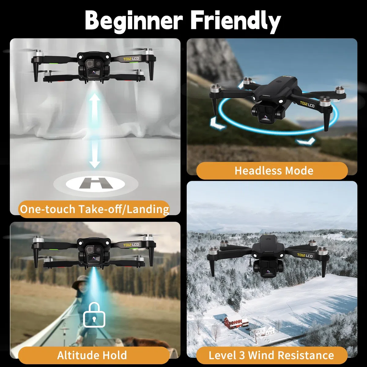 Toladrone Pieghevole Drone con Telecamera 4K, Droni con Trasmissione su Schermo LCD, modalità Headless, Regolazione Elettrica a 90°, Quadricottero RC per Adulti, TD12LCD Drone per Principianti