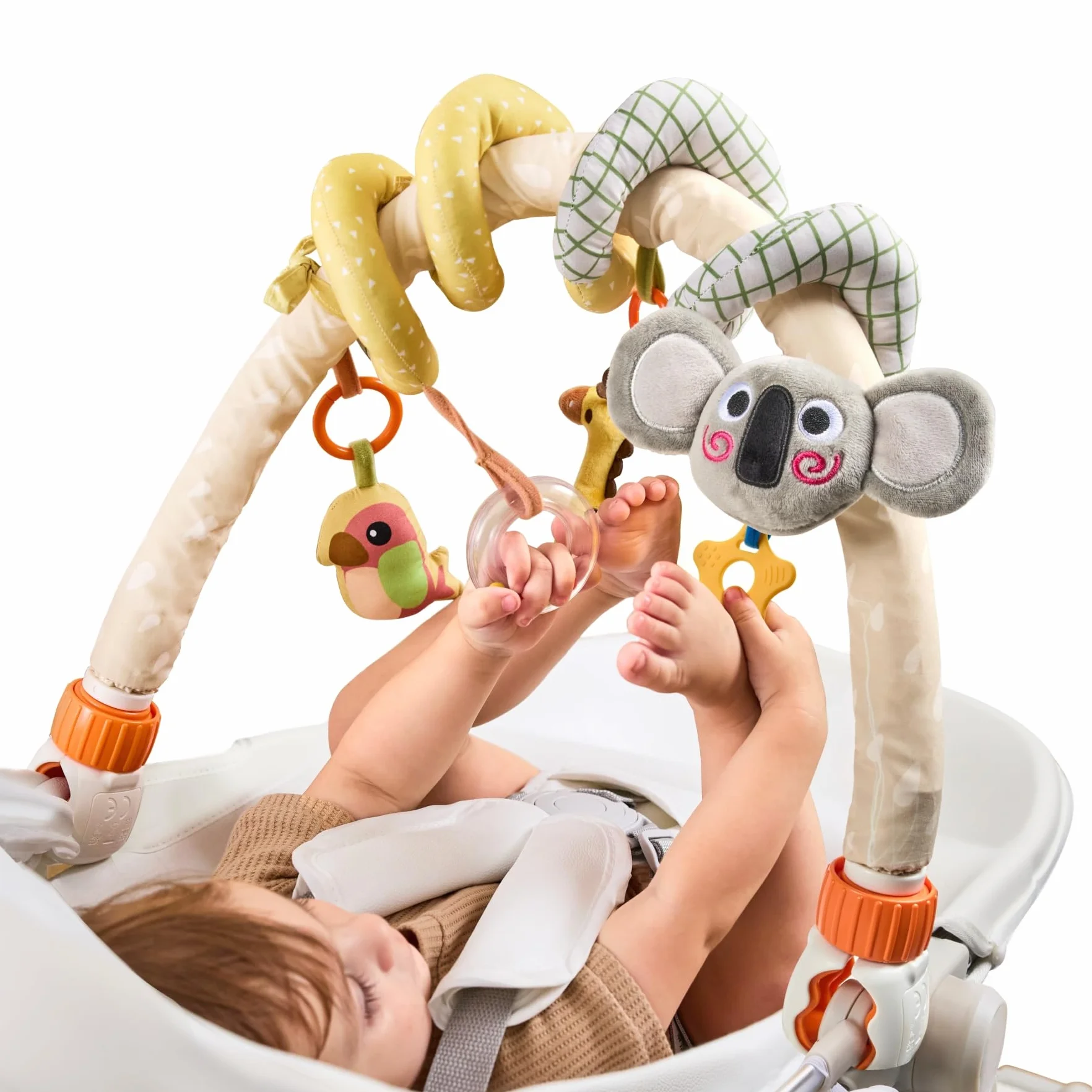 TUMAMA 2-in-1 Giochi Spirale Passeggino e Arco Viaggio per Neonato 0 3 6 9 Mesi, Peluche Serpente Passeggino Giocattolo Gioco per Neonati Bambina Ragazzo, Clip On Auto Carrozzina con Sonaglio Teether