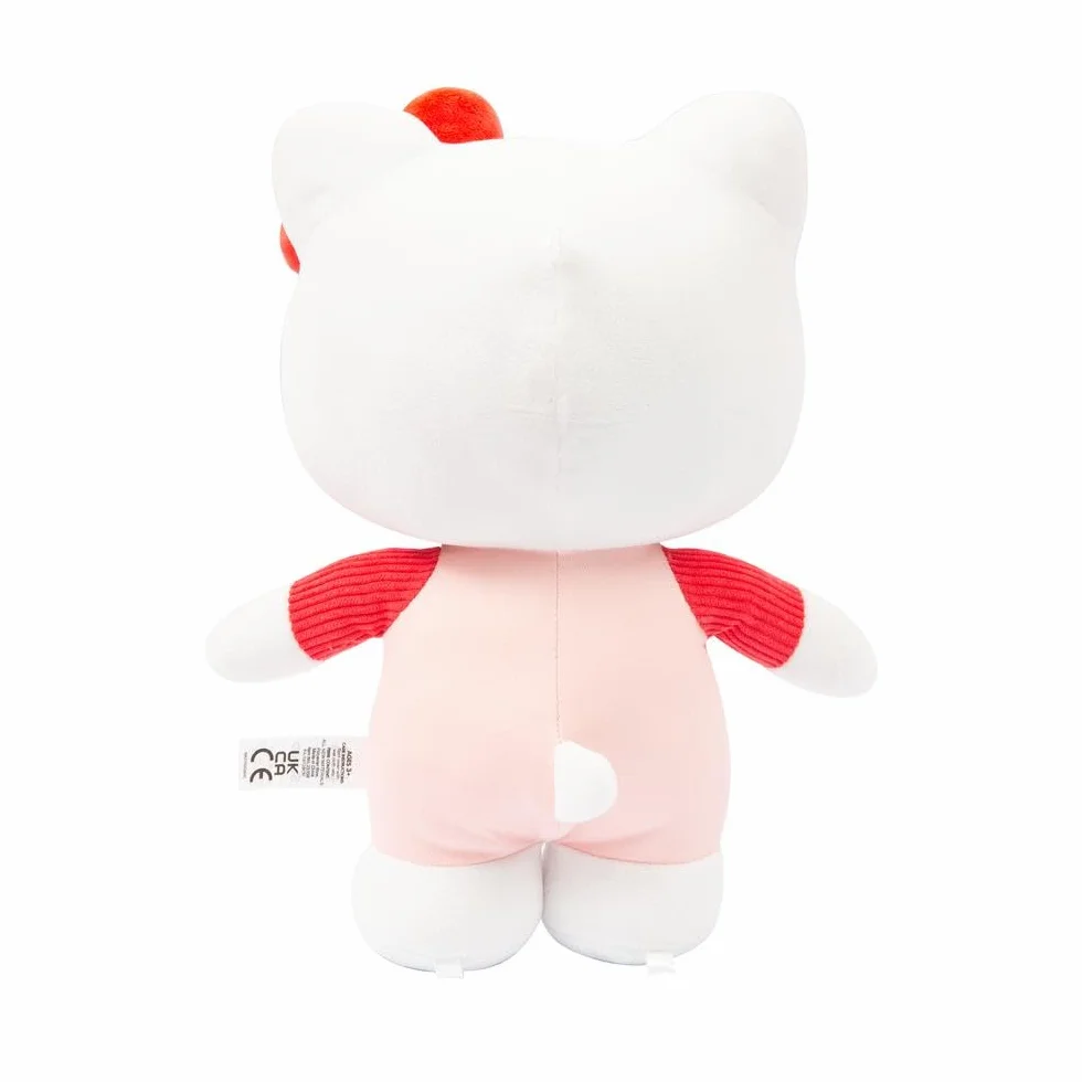 Hello Kitty Giochi Preziosi Morbido Peluche Hello Kitty 30 cm con Outfit alla Moda, Gonna in Jeans, Fiocco Rosa e Maglia A Righe Rosa Adatto per Bambini dai 3 Anni