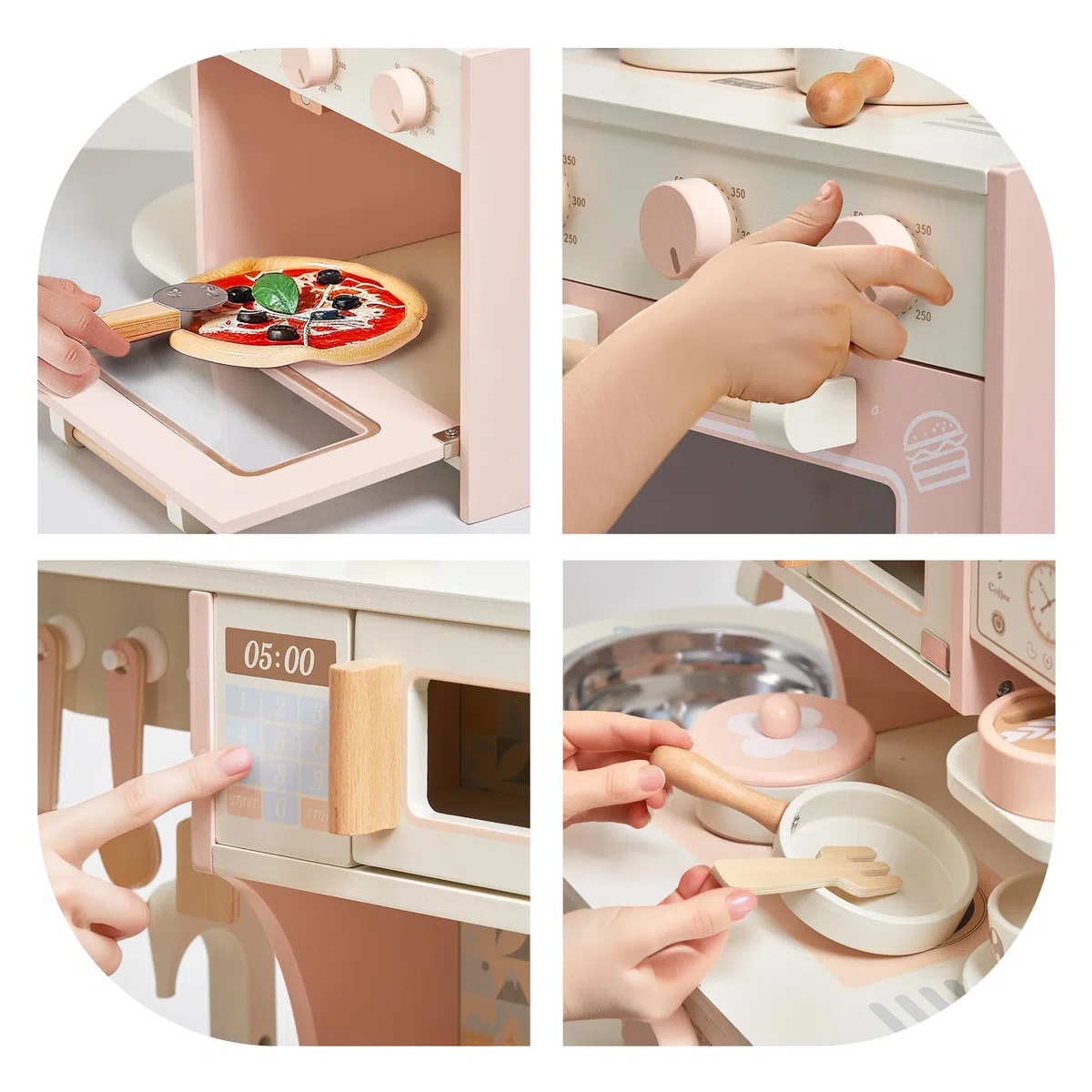Cucina giocattolo per bambini, giocattoli in legno per bambini, set da gioco con caffettiera, accessori da cucina, regalo per ragazze e ragazzi dai 3 ai 6 anni