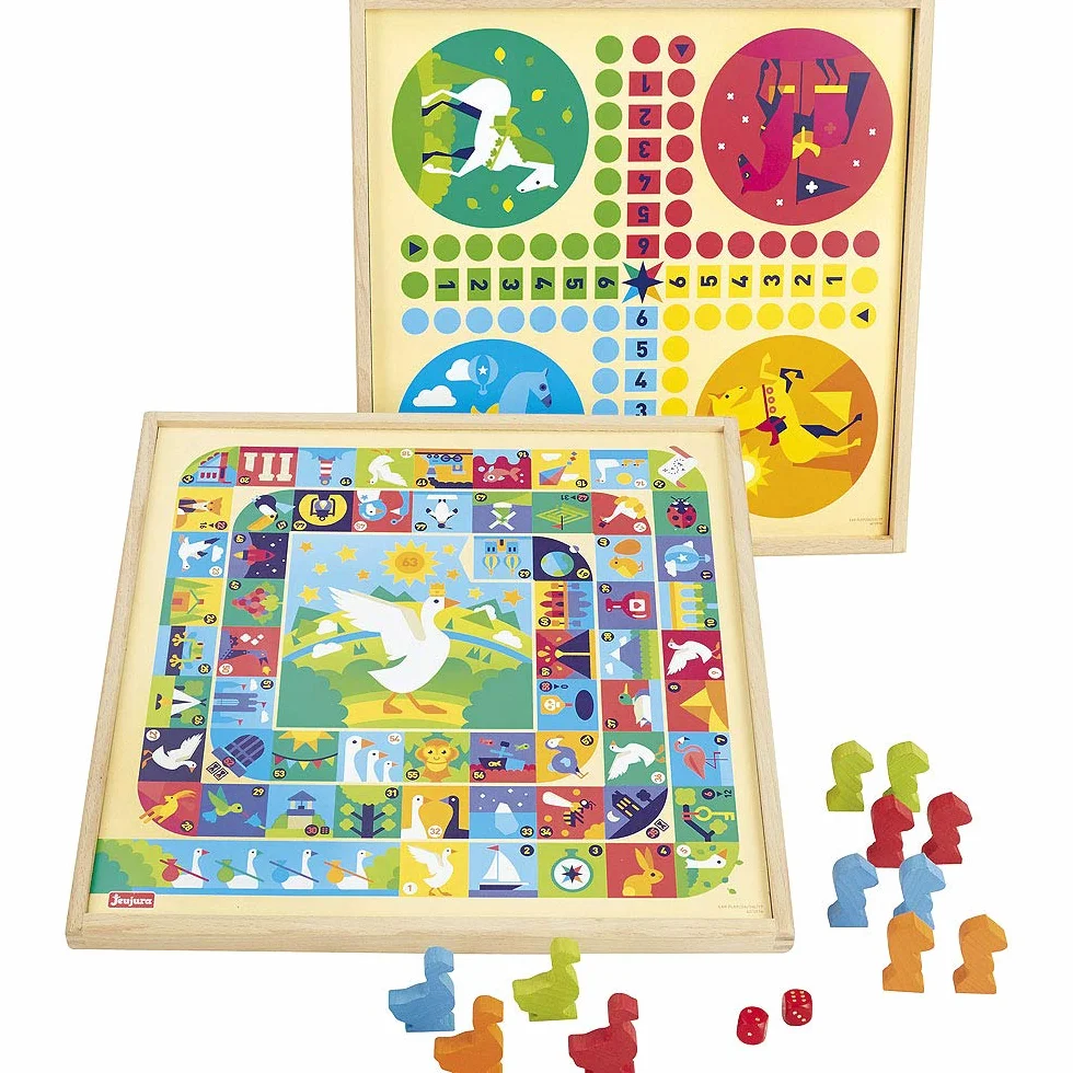 JEUJURA Jeux de loie et petits chevaux - Plateau en bois