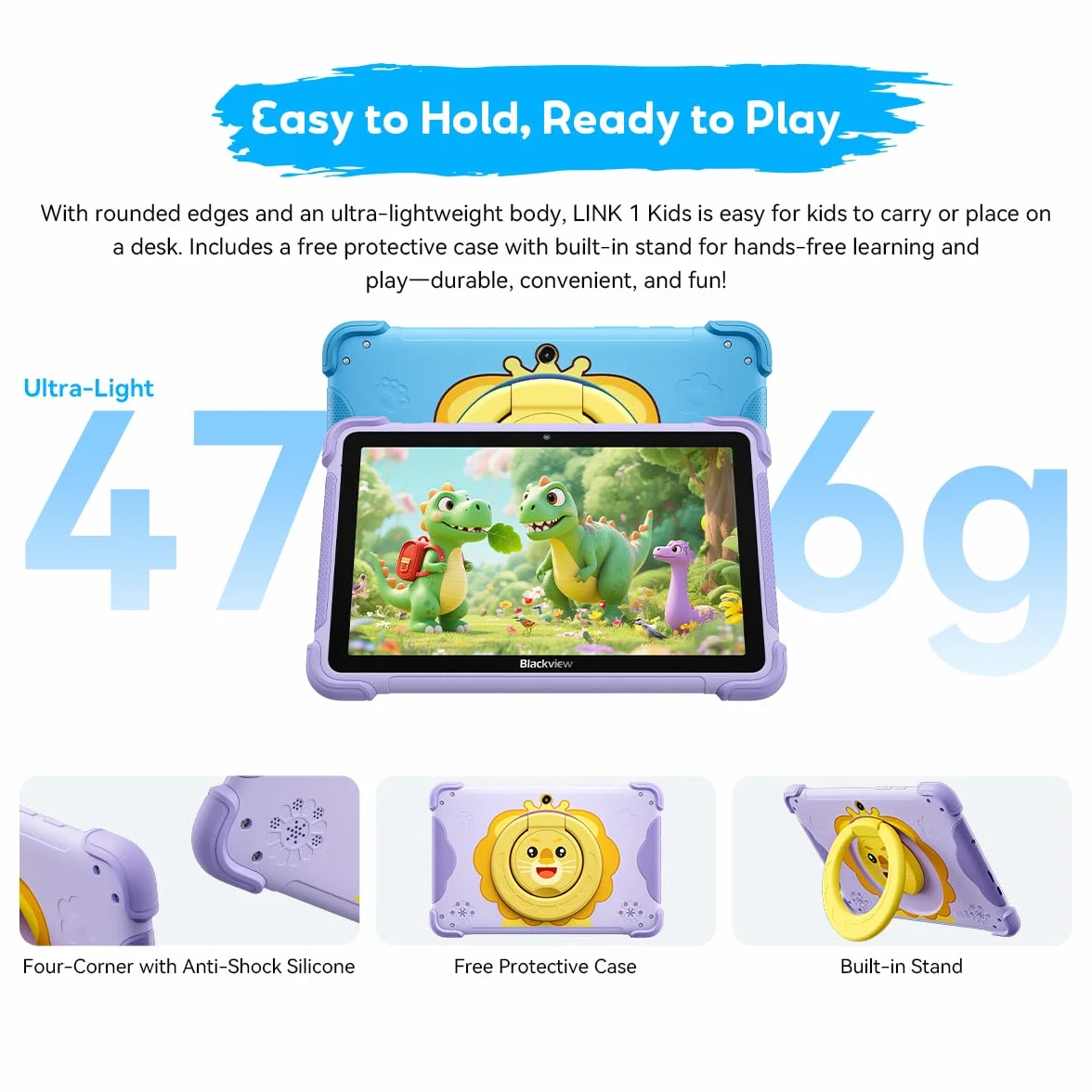 Blackview Link 1 Kids, Tablet per Bambini Android 16 AI, 12GB+64GB(2TB Esterno), 3 Assistenti AI Intelligenti, 8,68'' HD+, 5MP+8MP, Google Kids Space+Controllo Genitori, Doppi Altoparlanti BOX, Blu