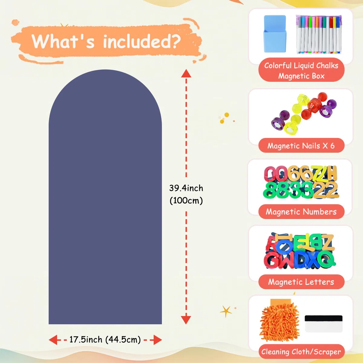 FUHSY - Adesivo magnetico a forma di arco per parete, 100x45 cm, lavagna magnetica autoadesiva, lavagna cancellabile per parete, multifunzionale per camera dei giochi, casa, ufficio, scuola