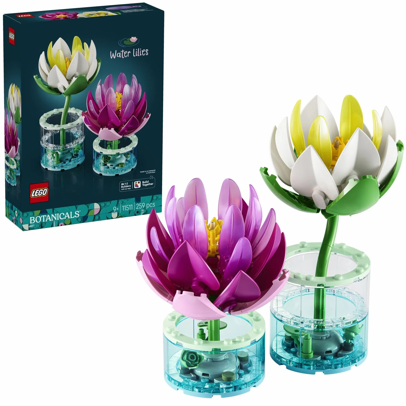 LEGO Botanicals Ninfee - Set di Piante Artificiali con Fiori Finti in 2 Vasi Trasparenti - Decorazione per Camera da Letto Fai da Te - Regalo per Bambine e Bambini da 9 Anni in su e per Adulti - 11511