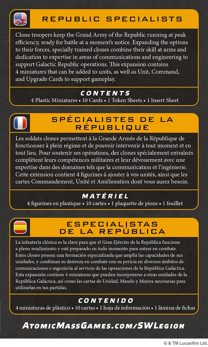 Atomic Mass Games | Star Wars: Legion Republic Specialists Personnel | Espansione Per Gioco Di Miniature, 4 Miniature, Carte Comando, Carte Upgrade | 2 Giocatori | 60-120 Minuti