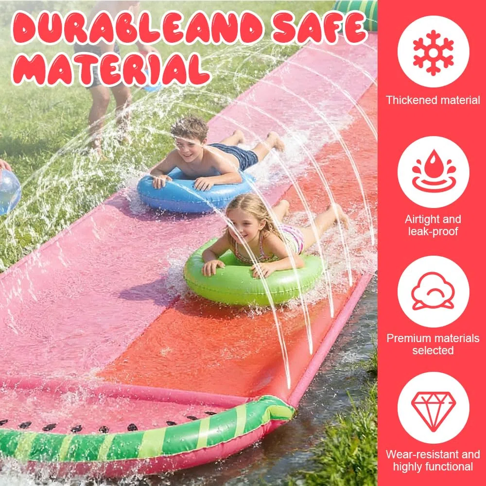 Pista Scivolo Acqua Doppio Da Giardino,480 X 140Cm Doppio Scivolo Ad Acqua Con 3 Bodyboard E Irrigatore,Scivolo D'acqua Doppio per Prato,Scivolo Da Giardino Estivo,Attività Acquatiche All'Aperto