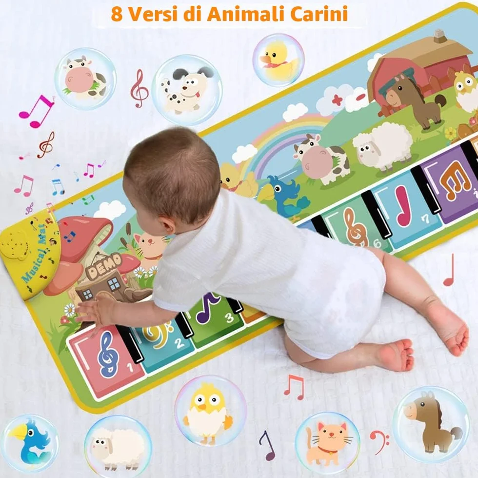 Lobyoh Tappeto Musicale per Bambini con 8 Animali, Piano Regali Compleanno per Ragazzi Ragazze, Tappeto da Danza, Tappetino per Pianoforte, Giocattolo Musicale per Bambini