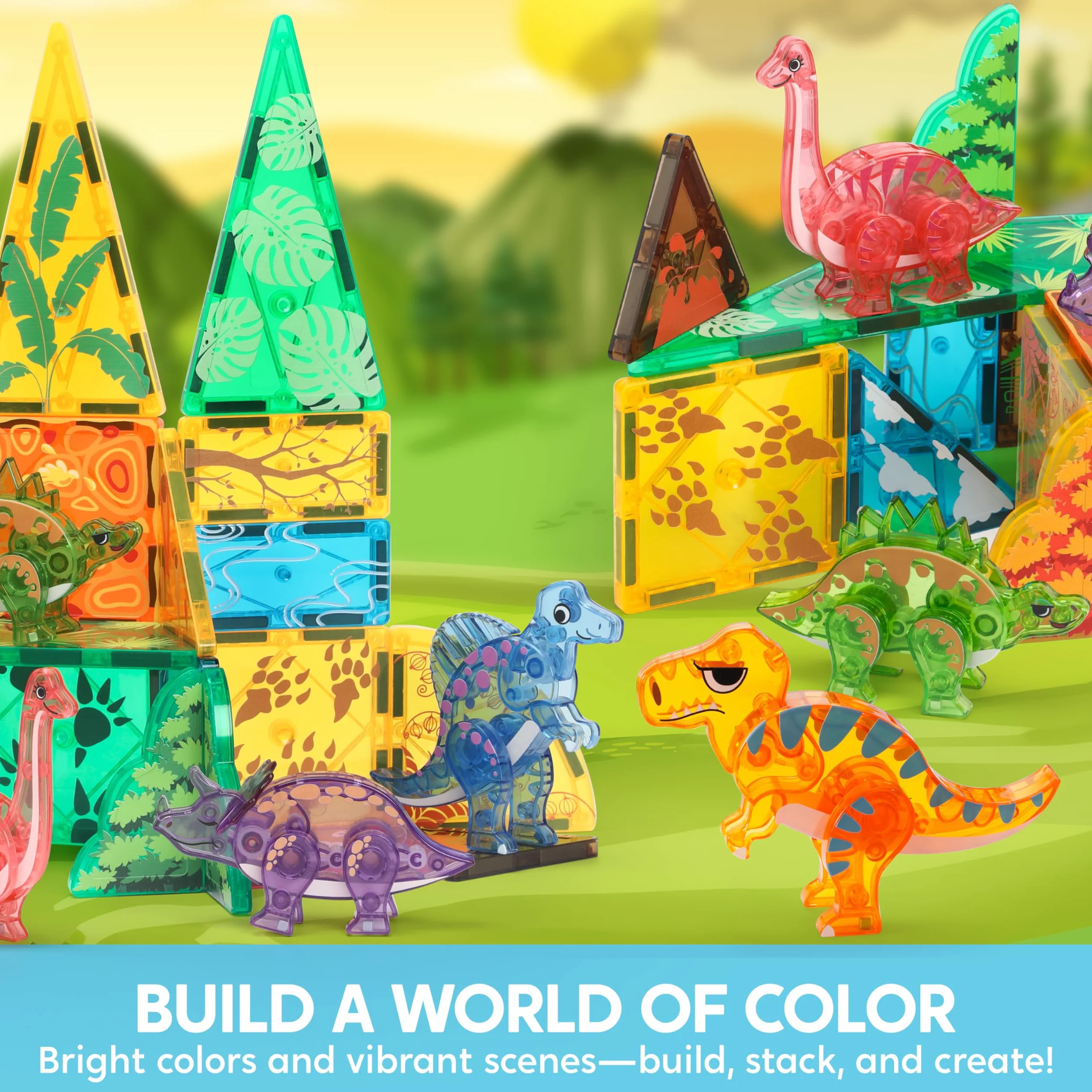 SYNCFUN Set di Magnetiche Giocattolo per Bambini, 50 Pezzi Dinosauri Blocchi da Costruzione Magnetici, Giocattolo Educativo per Bambini e Bambine da 3 4 5 6 7 anni, Regalo Compleanno Natale