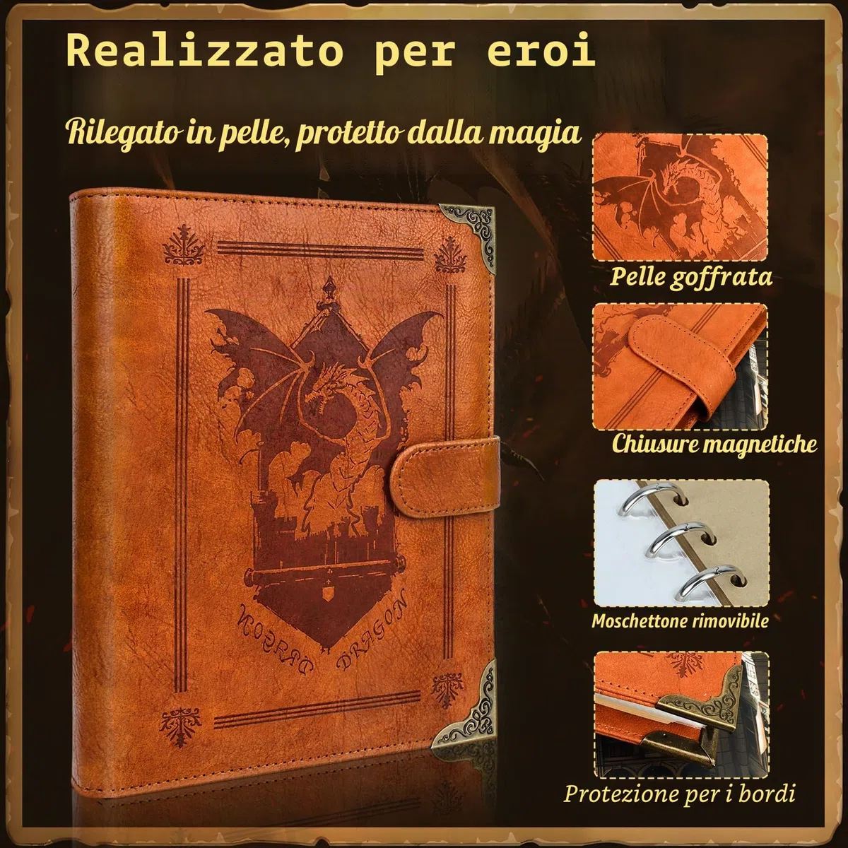 Byhoo Spellbook Porta carte DND RPG tascabile libro degli incantesimi e porta carte di riferimento, Tome of Recollection TTRPG, accessori da gioco per DND Beginner Master (60 carte giocatore