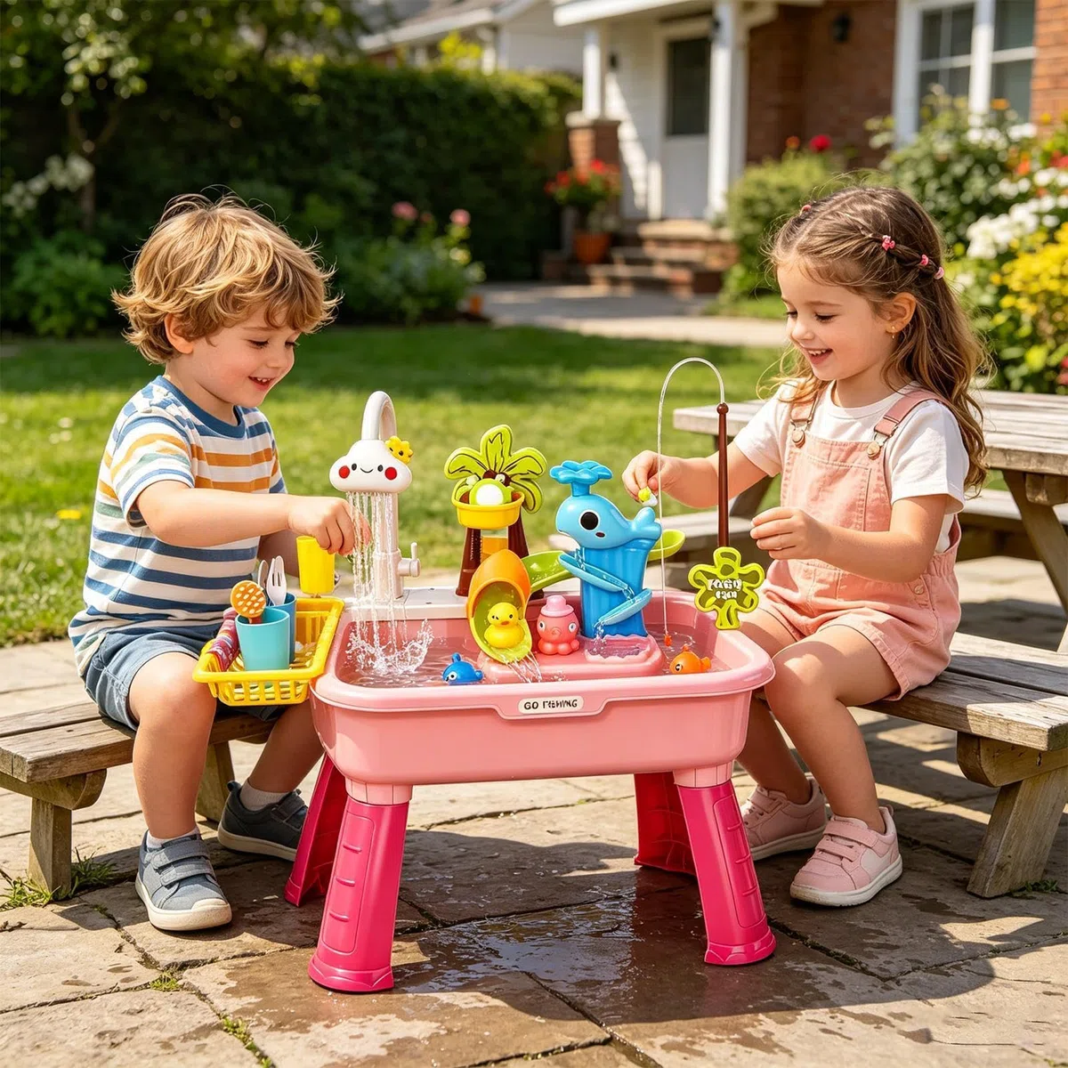 Lavello Giocattolo per Bambini con Acqua Corrente,Tavolo D'Acqua Elettrico A Batteria Con Rubinetto Divertente - Giocattoli da Cucina,Per Bambini 1-5 Anni Gioco Di Ruolo Asilo Scuola 'Infanzia Giardin