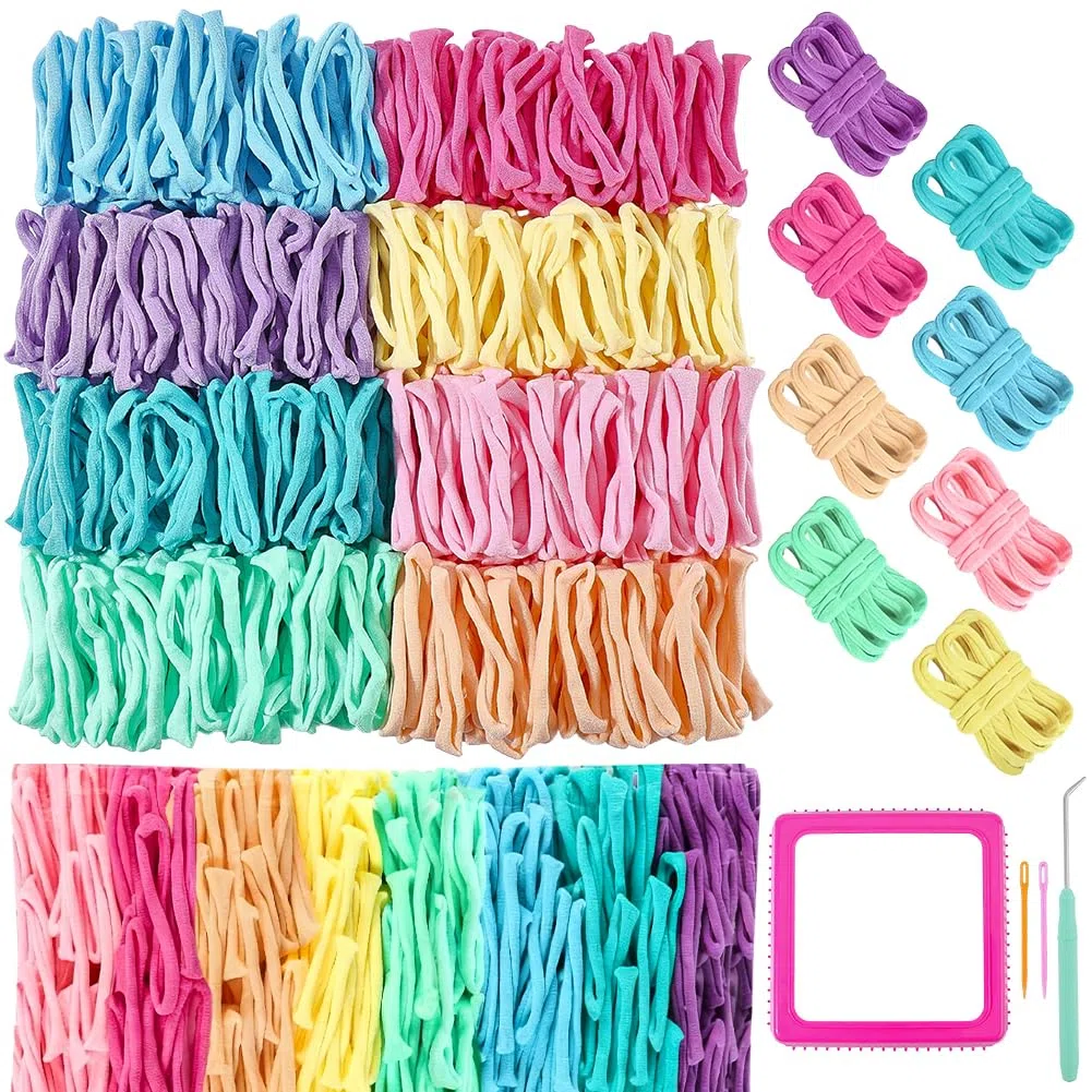 WADORN Kit di telaio per tessitura, telaio robusto per presine, con 800 anelli artigianali, fai da te, arti e mestieri per adulti, facile kit per maglieria quadrato 2 in 1, regalo per principianti