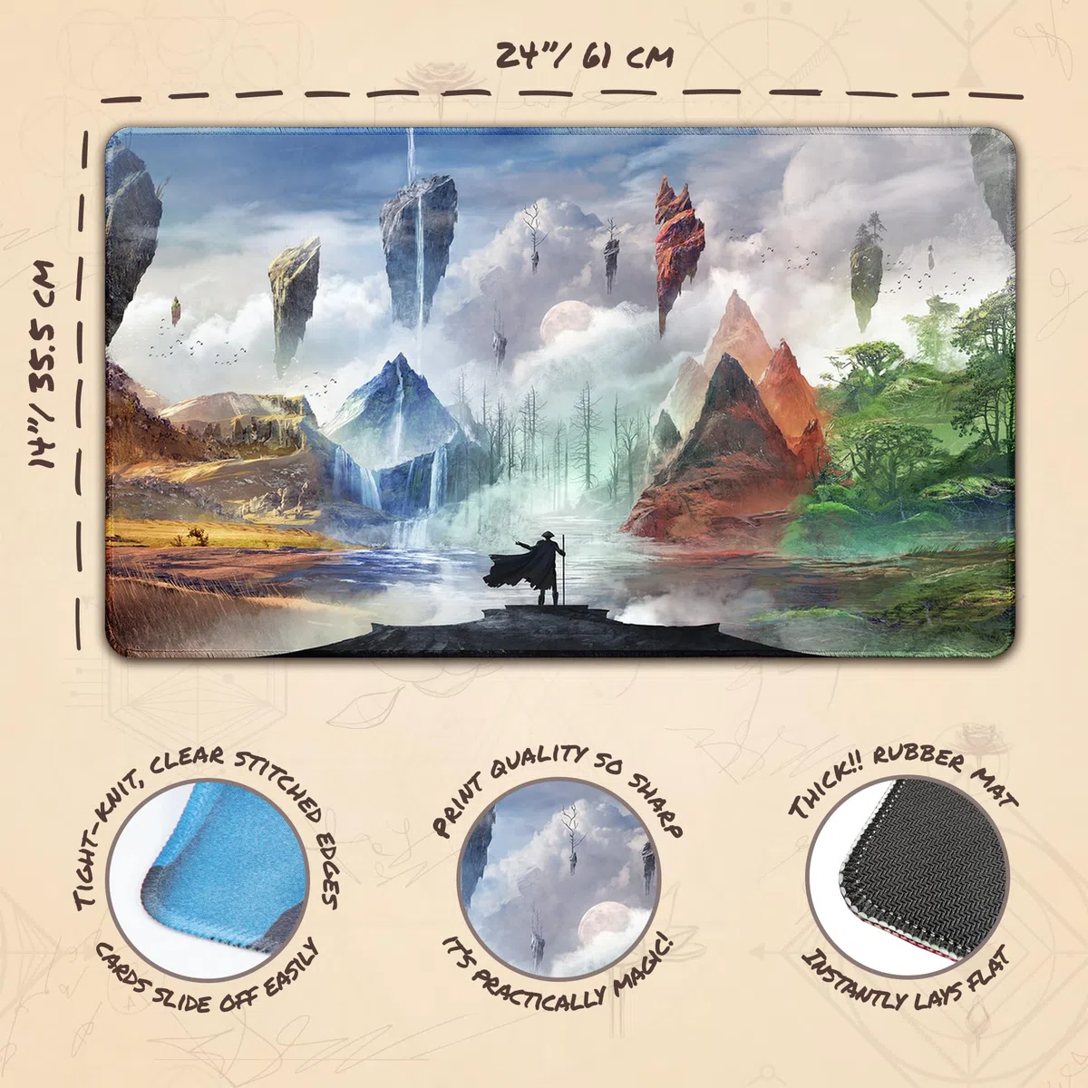 Eternal Wanderer (Bordi cuciti) - Tappetino da Gioco MTG - Compatibile con Tappetino da Gioco Magic The Gathering - Gioca a MTG, YuGiOh, TCG - Disegni Originali