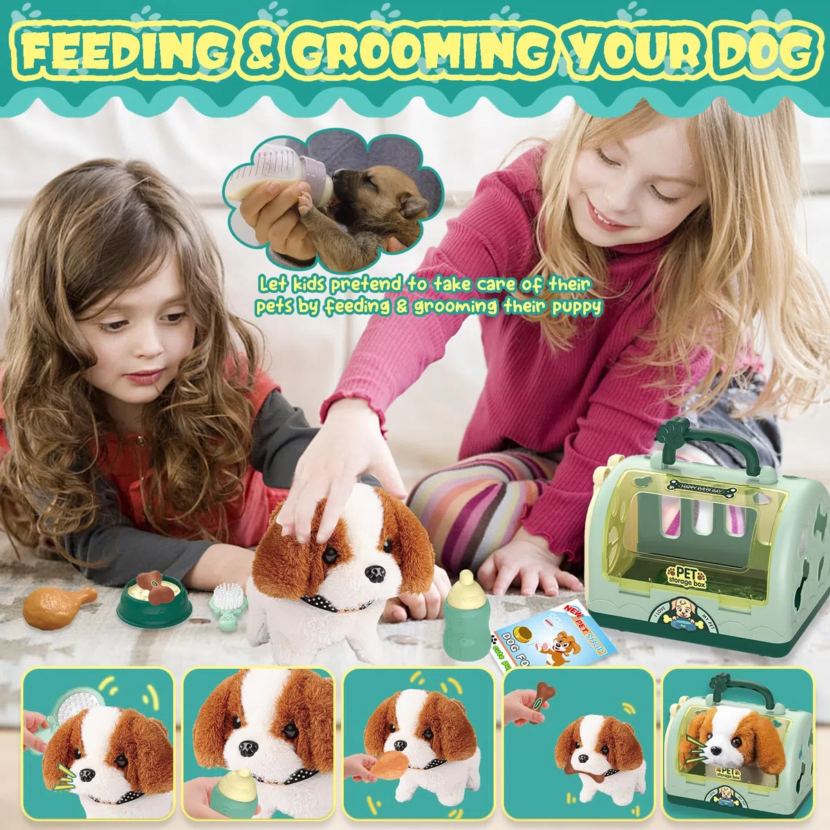 STAY GENT Cane Giocattolo Kit Valigetta Dottoressa Bambina Cagnolino Che Abbaia e Cammina 12Pezzi Peluche Cane Robot Pet Alimentazione Talk Gioco Regalo Giochi Bambini Bambina 2 3 4 5 6 7 Anni Femmina