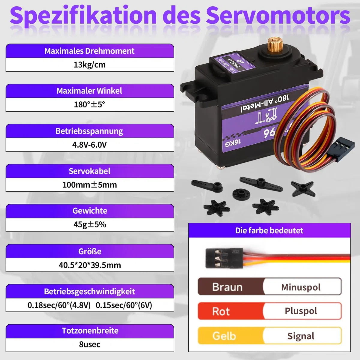 15kg Digital Servo mit Hohem Drehmoment Metallgetriebe RC Servomotor,6V,180°,für RC Car 1/10 1/8 Aircraft Boat Robot Helicopter[5PCS]