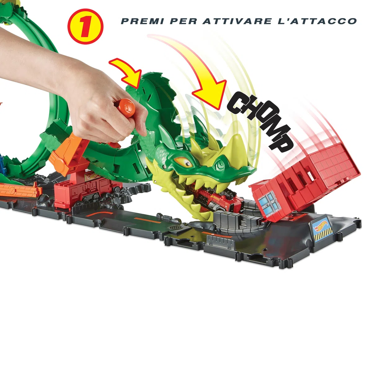 Hot Wheels-Dragone di Fuoco con 1 Veicolo Die-Cast Incluso e Stazione dei Pompieri, Giocattolo per Bambini 5+ Anni, HDP03