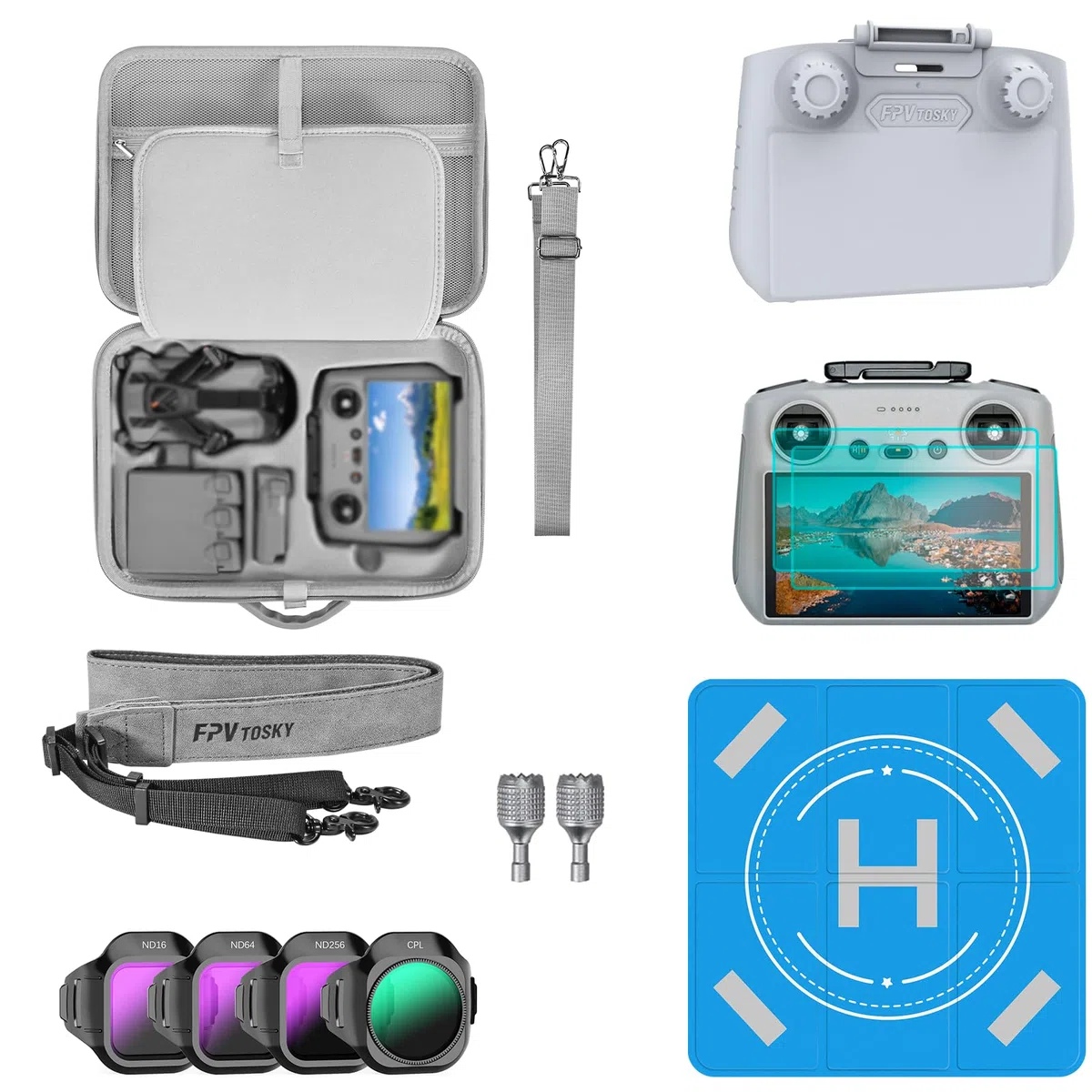 FPVtosky Borsa per DJI Mini 5 Pro, borsa da viaggio rigida portatile per DJI Mini 5 Pro Fly More Combo, custodia in pelle PU per controller RC 2 droni accessori (7-IN-1)