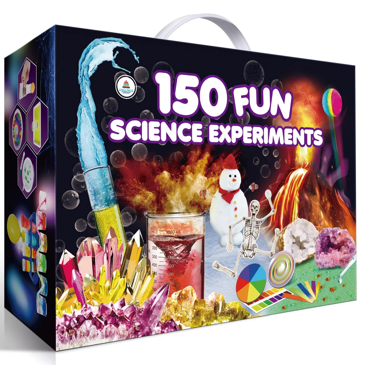 UNGLINGA 150 Esperimenti Scientifici per Bambini, Idee Regalo di Compleanno per Bambini e Bambine, Giocattoli Educativi Stem Strumenti Scientifici, Laboratorio di Chimica, Vulcano Giocattolo