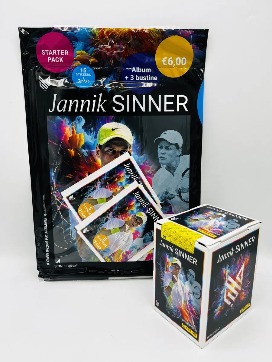 manuelkant Starter Pack + Scatola Box 36 bustine per la raccolta di figurine Jannik Sinner Sticker Album Panini