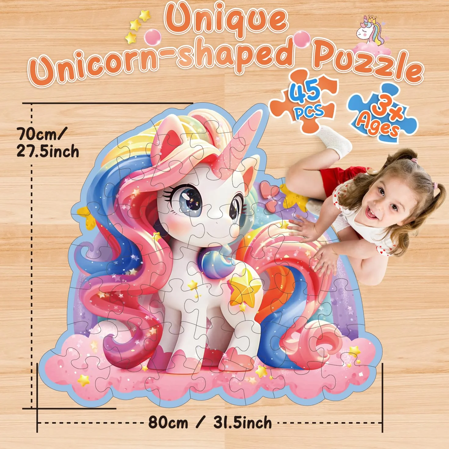 Kiztoys Puzzle da pavimento unicorno giocattolo per ragazze – regalo unicorno per bambini 3 4 5 6 7 8 anni, 45 pezzi grande puzzle rosa giocattolo dai 3 agli 8 anni in su