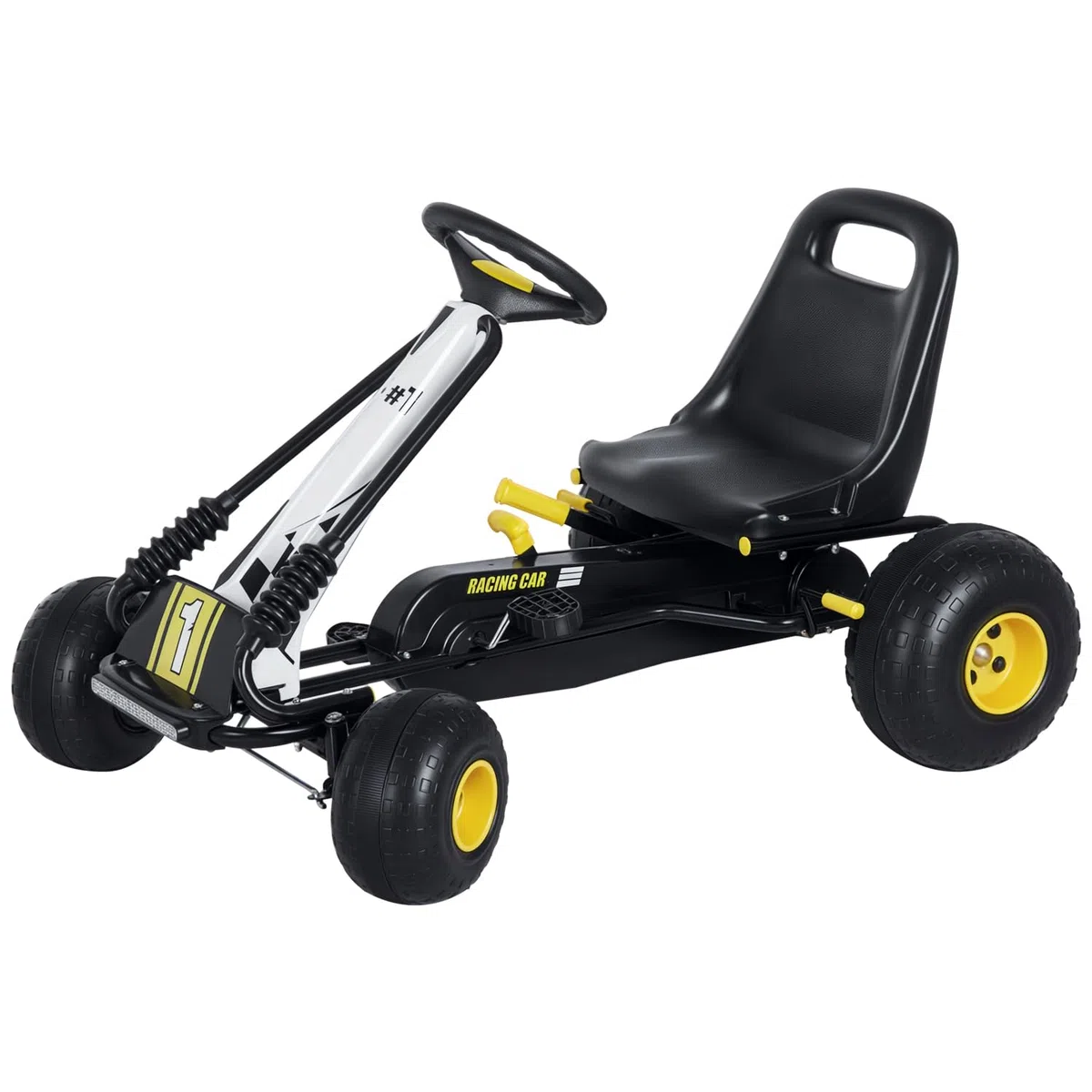 HOMCOM Go-Kart a Pedali per Bambini con Sedile Regolabile, Freno e Frizione, 95x66.5x57cm, Bianco Nero