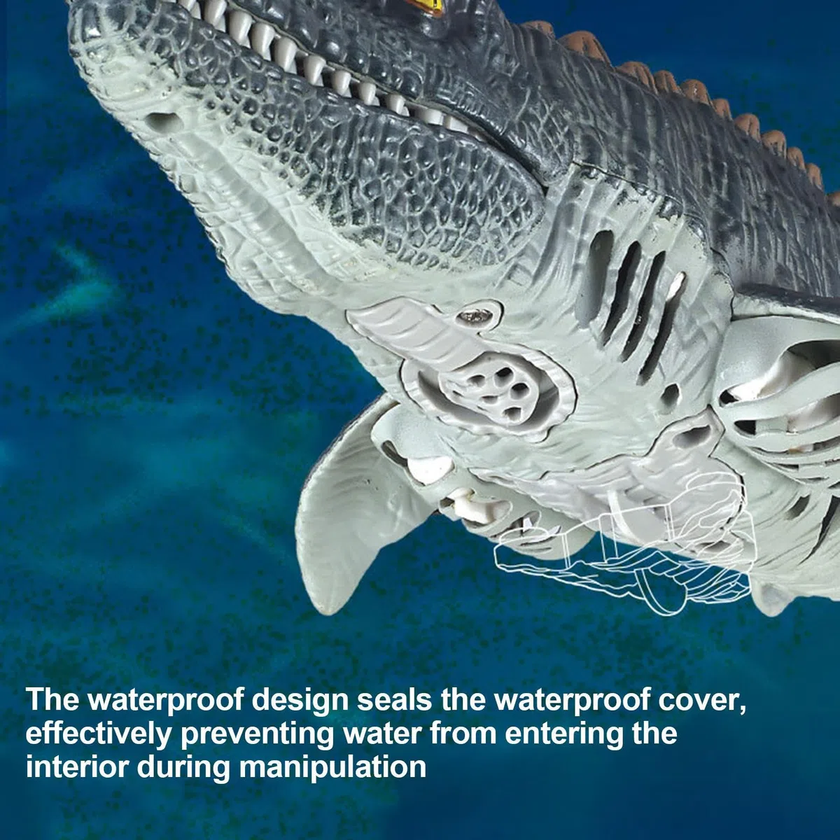 Mosasaurus - Dinosaurus Nuoto Rc, Design telecomandato, funzione di spruzzatura della luce, struttura impermeabile, gioco da bagno, avventura in piscina | Giocattolo animale acquatico per enf